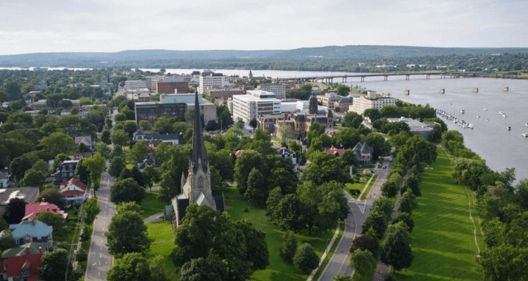 Aerial view of Fredericton, New Brunswick and the Saint John River
