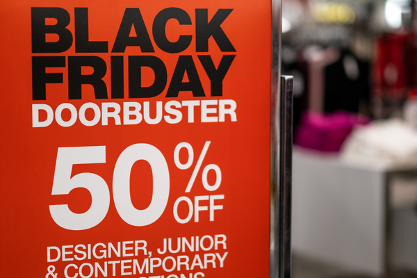 Black Friday doorbuster sale sign in a department store