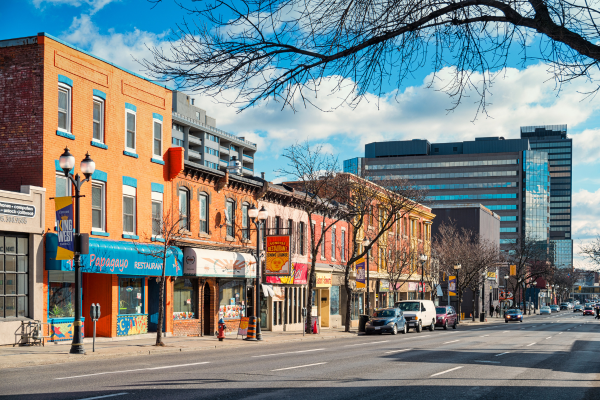 Businesses and restaurants located on King Street in downtown Hamilton.
