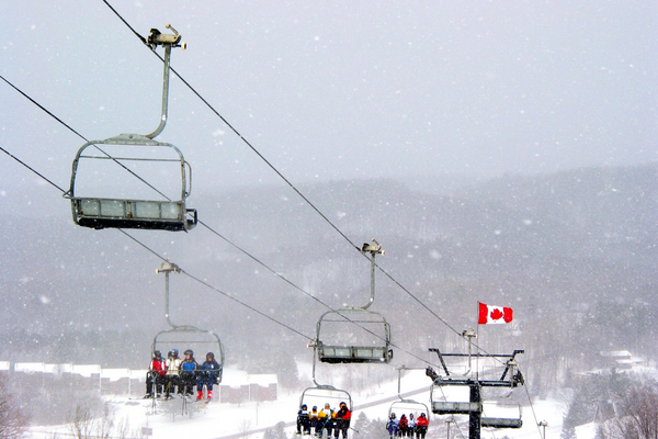 chairlift at Horseshoe Ski Resort in the province of Ontario during a heavy snowfall.
