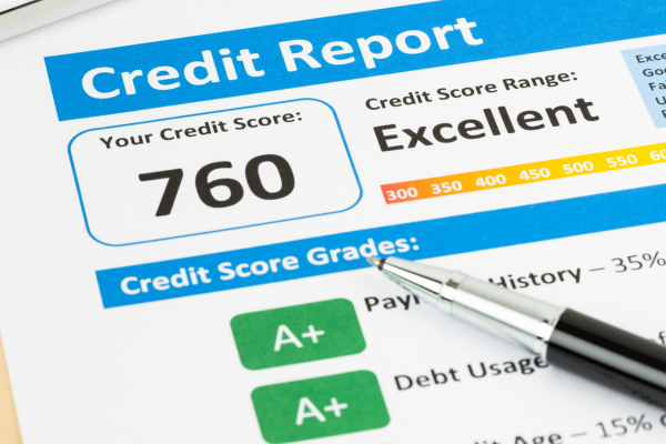 A credit report is displaying a excellent score of 760. This indicates a strong credit history.  