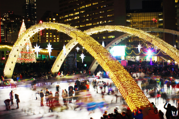 People skating outdoors at Christmas, City Hall, Toronto, Ontario, Canada, Cavalcade of Lights