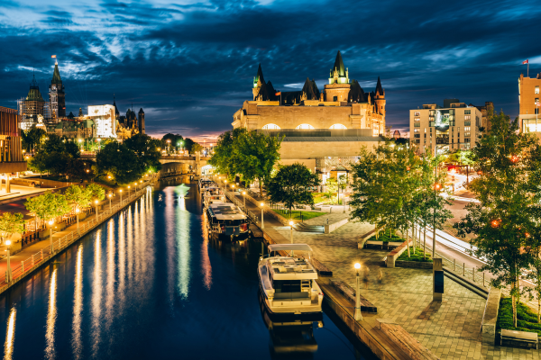 Scenic architecture along the Rideau Canal in Ottawa, Canada's capital city. 