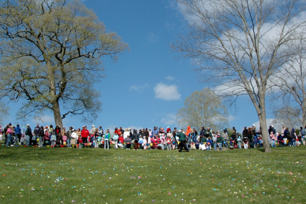 Hundreds of kids line up for a massive Easter egg hunt.
